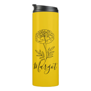 Personalisierter Name Oktober Marigold Birth Blume Thermosbecher