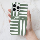 Personalisierter Name Olive Green White Stripes Ch Case-Mate iPhone Hülle