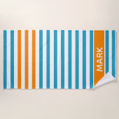 Personalisierter Name Orange Blue White Multi Stri Strandtuch (Vorderseite)