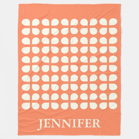 Personalisierter Name Orange Cream Retro Geometric Fleecedecke (Vorderseite)