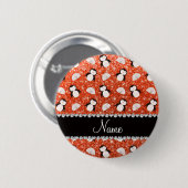 Personalisierter Name Orange Glitzer Pinguine Iglu Button (Vorne & Hinten)