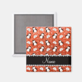 Personalisierter Name Orange Glitzer Pinguine Iglu Magnet (Vorderseite/Rückseite)