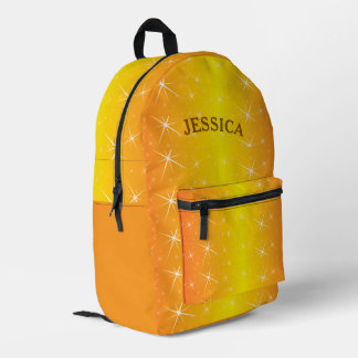 Personalisierter Name Orange Glitzer Star Bedruckter Rucksack