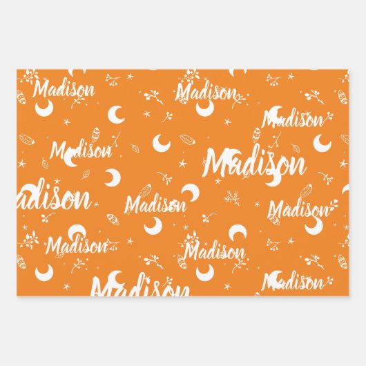 Personalisierter Name Orange Halloween Girl Whimsi Geschenkpapier Set (Vorderseite 3)