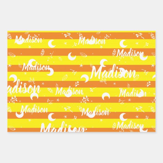 Personalisierter Name Orange Halloween Girl Whimsi Geschenkpapier Set (Vorderseite 2)