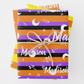 Personalisierter Name Orange Halloween Girl Whimsi Geschenkpapier Set (Beispiel)