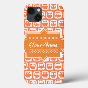 Personalisierter Name Orange Owls N1 iPhone 13 Hülle