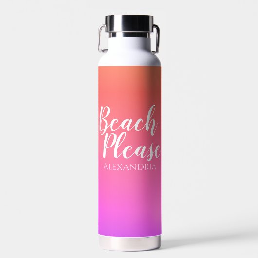 Personalisierter Name Orange Pink Ombre Beach Trinkflasche (Vorne)