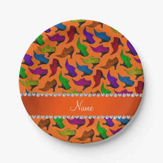 Personalisierter Name Orange Regenbogen Vintage Sc Pappteller (Vorderseite)