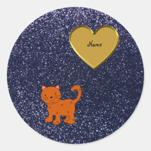 Personalisierter Name Orangenkatzenmarineblau Glit Runder Aufkleber