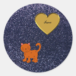 Personalisierter Name Orangenkatzenmarineblau Glit Runder Aufkleber