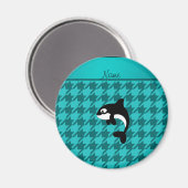 Personalisierter Name Orca Wal Türkis Hahnentrittm Magnet (Vorderseite/Rückseite)