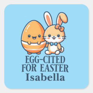 Personalisierter Name Oster Bunny Egg zitiert Quadratischer Aufkleber