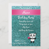 Personalisierter Name Panda cupcake türkis Glitzer Einladung (Vorderseite)