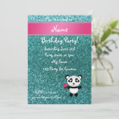 Personalisierter Name Panda cupcake türkis Glitzer Einladung (Stehend Vorderseite)