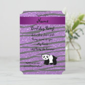 Personalisierter Name Panda lila Glitzer zebra Einladung (Stehend Vorderseite)