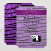 Personalisierter Name Panda lila Glitzer zebra Einladung (Vorne/Hinten)
