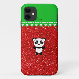 Personalisierter Name Panda Neon Roter Glitzer Case-Mate iPhone Hülle