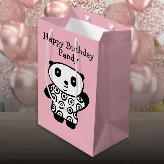 Personalisierter Name Panda Pink Happy Geburtstag Mittlere Geschenktüte