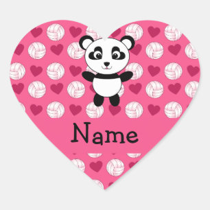 Personalisierter Name Panda rosa Volleyballherzen Herz-Aufkleber