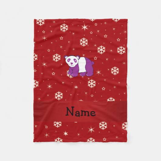 Personalisierter Name Panda Rote Schneeflocken Fleecedecke (Vorderseite)
