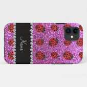 Personalisierter Name Pastel lila Glitzer ladybug Case-Mate iPhone Hülle (Rückseite (Horizontal))