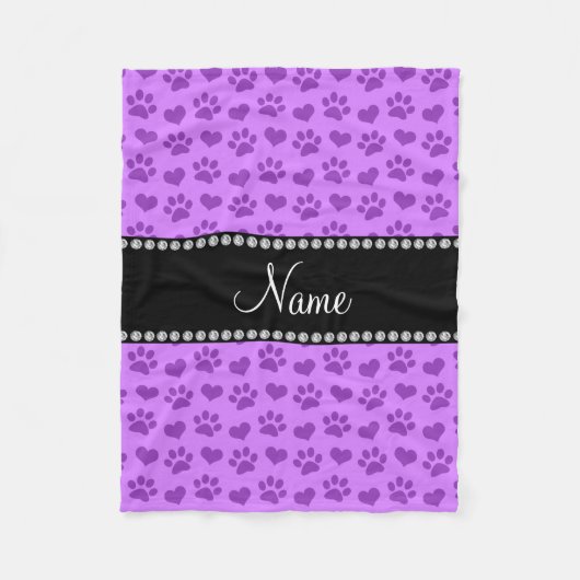 Personalisierter Name Pastel lila Herzen und Pfote Fleecedecke (Vorderseite)