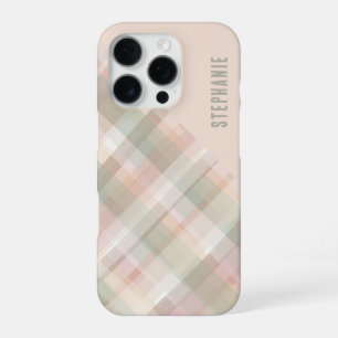 Personalisierter Name Pastell Karo Pfirsich Grün H iPhone 16 Pro Hülle