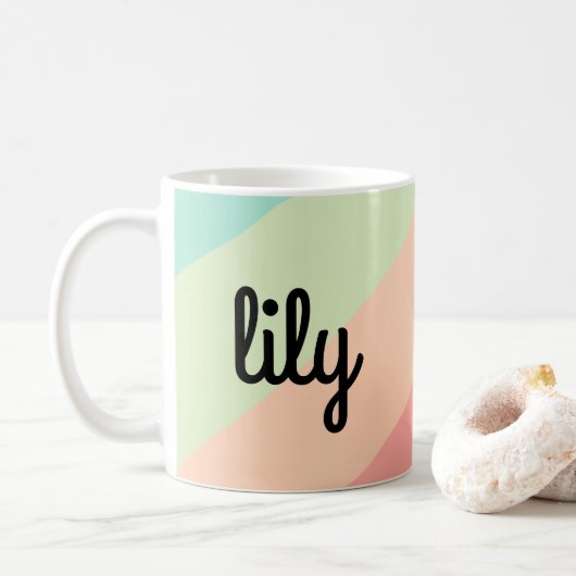 Personalisierter Name Pastell Rainbow Custom Gift Kaffeetasse (Mit Donut)