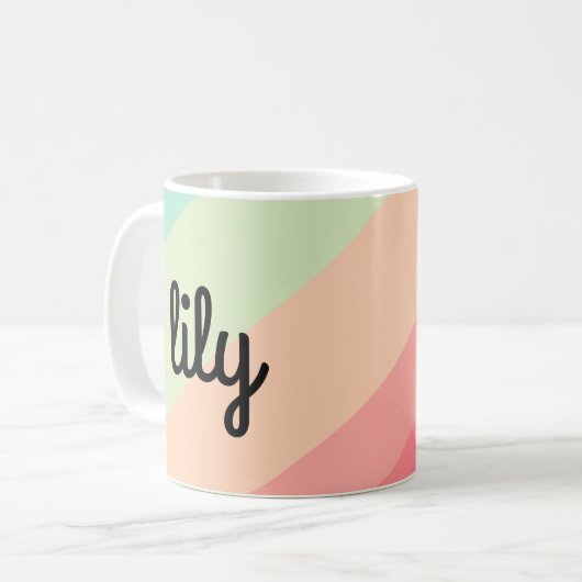 Personalisierter Name Pastell Rainbow Custom Gift Kaffeetasse (Vorderseite Links)