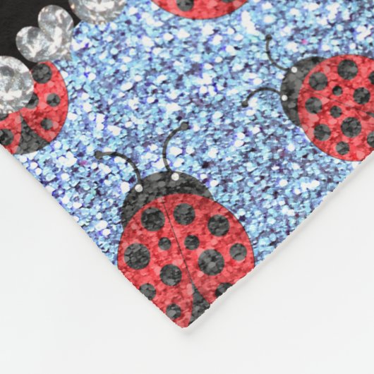 Personalisierter Name Pastellblau Glitzer ladybug Fleecedecke (Ecke)