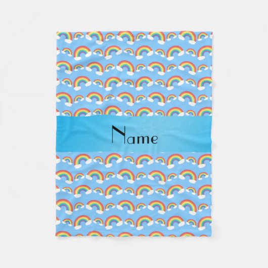 Personalisierter Name Pastellblauer Regenbogen Mus Fleecedecke (Vorderseite)