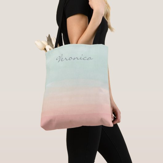 Personalisierter Name Pastete Minze Peach Wasserfa Tasche (Von Nahem)