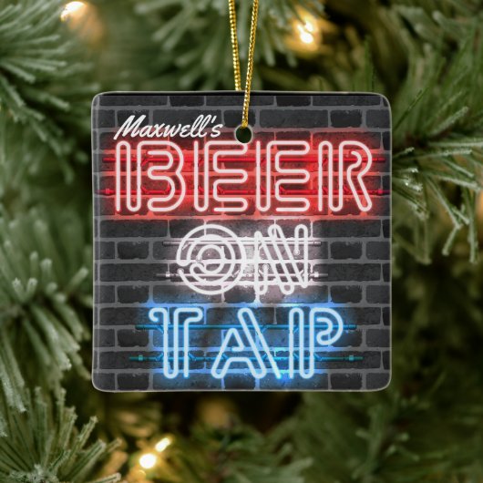 Personalisierter Name Patriotic Beer Sign Brewery Keramikornament (Baum)