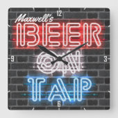 Personalisierter Name Patriotic Beer Sign Brewery Quadratische Wanduhr (Vorderseite)