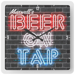 Personalisierter Name Patriotic Beer Sign Brewery  Quadratische Wanduhr
