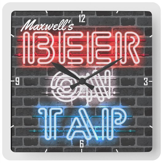 Personalisierter Name Patriotic Beer Sign Brewery  Quadratische Wanduhr