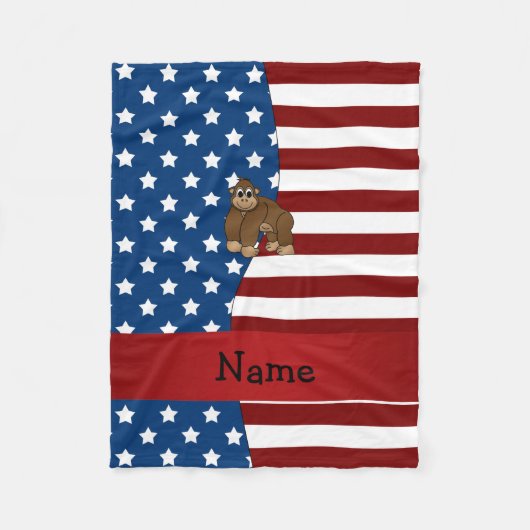 Personalisierter Name Patriotic Gorilla Fleecedecke (Vorderseite)