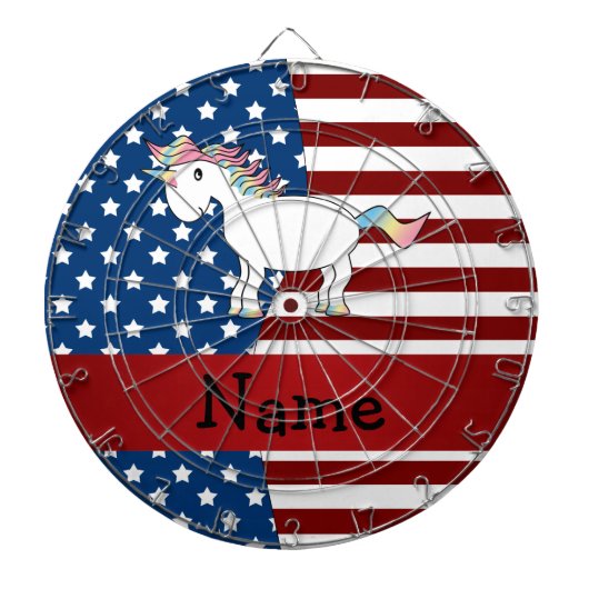 Personalisierter Name Patriotic unicorn Dartscheibe (vorne)