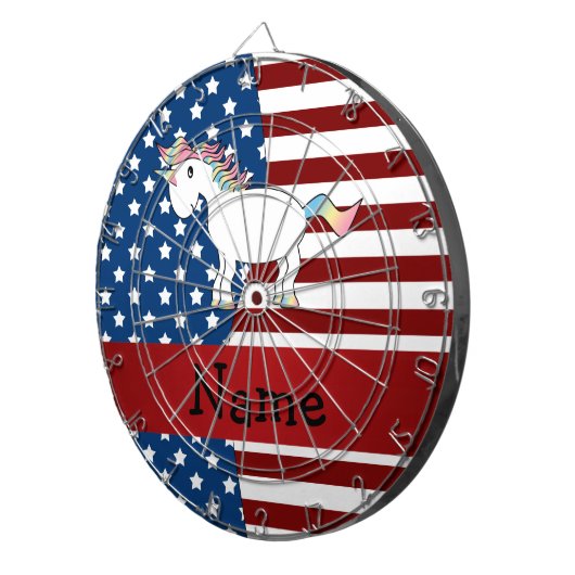 Personalisierter Name Patriotic unicorn Dartscheibe (Vorderseite rechts)