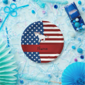 Personalisierter Name Patriotic unicorn Pappteller (Party)