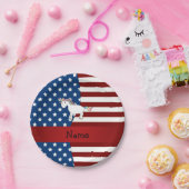 Personalisierter Name Patriotic unicorn Pappteller (Party)