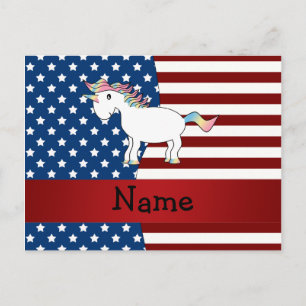 Personalisierter Name Patriotic unicorn Postkarte