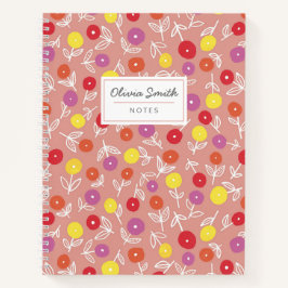 Personalisierter Name Peach floral Muster Notizblock