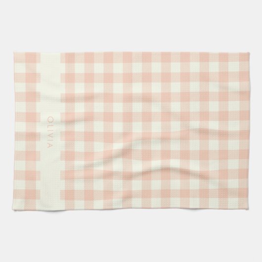 Personalisierter Name Peach Gingham Karo Kariert R Geschirrtuch (Horizontal)