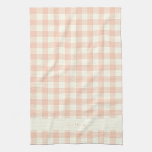 Personalisierter Name Peach Gingham Karo Kariert R Geschirrtuch (Vertikal)