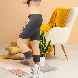 Personalisierter Name Peach Grau High Waisted Capr Capri Leggings