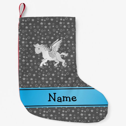 Personalisierter Name Pegasus graue Sterne Kleiner Weihnachtsstrumpf (Vorderseite)