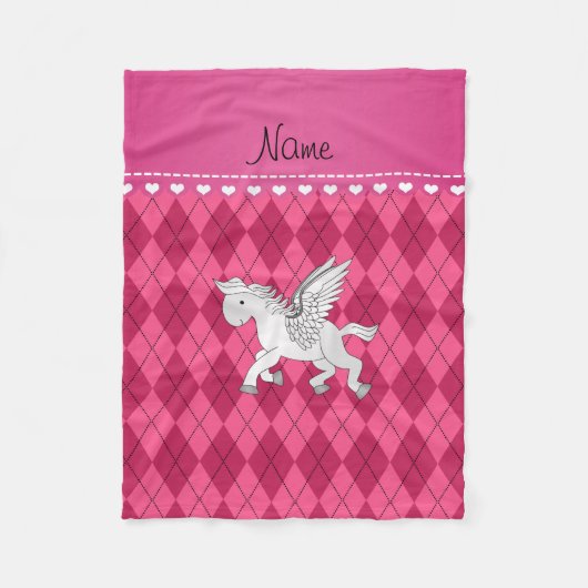 Personalisierter Name Pegasus pink Raute Fleecedecke (Vorderseite)