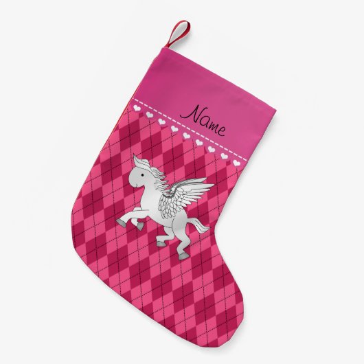 Personalisierter Name Pegasus pink Raute Kleiner Weihnachtsstrumpf (Vorderansicht (hängend))